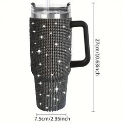 Sparkling Studded Tumbler With Lid, 40oz Stainless Steel Insulated Water Bottle With Handle, Portable Drinking Cups, For Car