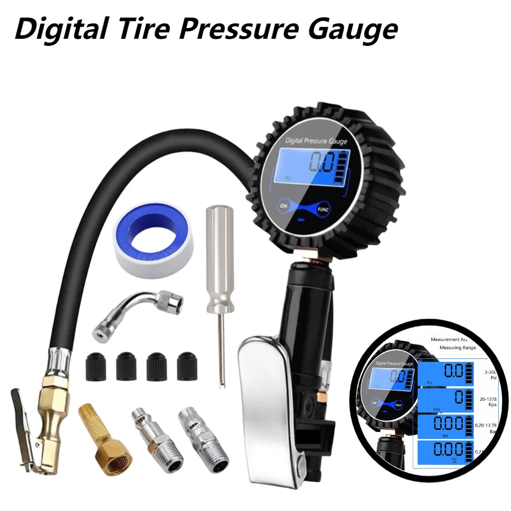 Tire Pressure Gauge LCD Digital Tyre Tester 3-200PSI Tire Pressure Monitor Test Accessories for Car Truck Vehicle Motorcycle