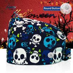 New Surgical Skull Printing Hats Adjustable Scrub Hat Beauty Salon Working Cap Laboratory Pet Shop Nursing Scrub Cap with Button