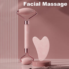 Facial Body Massager Roller Jade Stone Massage Set Natural Rose Quartz Jade Roller Gua Sha Set Face Lifting Beauty Massage Tools