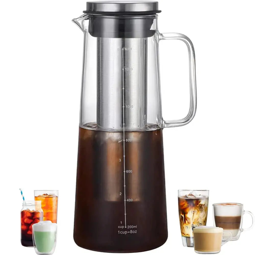 Leeseph Airtight Cold Brew Iced Coffee Maker and Tea Infuser- 1.0L / 34oz Glass Carafe with Removable Stainless Steel Filter