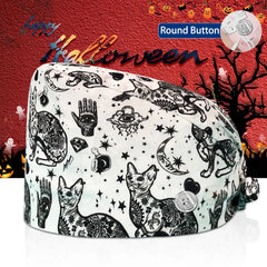 New Surgical Skull Printing Hats Adjustable Scrub Hat Beauty Salon Working Cap Laboratory Pet Shop Nursing Scrub Cap with Button