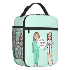 Cartoon Ladies Nurse Doctor Printed Portable Lunch Box for Women Leakproof Thermal Cooler Food Insulated Lunch Bag Picnic Tote