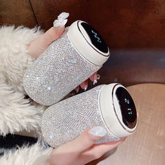 300ml Luxury Rhinestones Stainless Steel Vacuum Flasks Temperature Display Thermos Cup travel Tumbler Water Bottle Coffee Mug