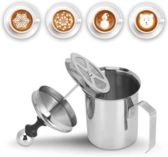 Manual Milk Frother, 400ml/14oz Stainless Steel Creamer Frother Milk  Latte Cappuccino Coffee Foamer Frother Handled Metal Milk