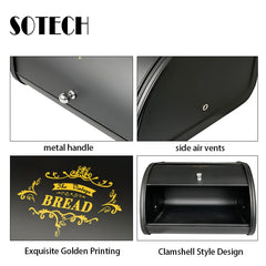 Metal Bread Box Black bread Bin Bread Storage box Food Storage Containers for Kitchen Large household Food Container