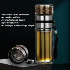 Glass Tea Infuser Bottle Leak-Proof Tea Cup Double Wall Tea Bottle Travel Mug Infuser Water Bottle Water Separation Tea Bottle