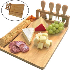 Rectangle Bamboo Cheese Board Set Unique Stainless Steel Cutlery Cheese Serving Meat Board for Gift Anniversary Man Women