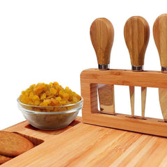 Rectangle Bamboo Cheese Board Set Unique Stainless Steel Cutlery Cheese Serving Meat Board for Gift Anniversary Man Women