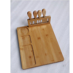 Rectangle Bamboo Cheese Board Set Unique Stainless Steel Cutlery Cheese Serving Meat Board for Gift Anniversary Man Women