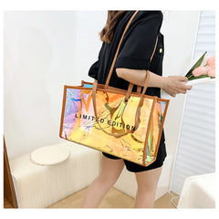 Laser Transparent Shopping Bag Casual Large Capacity Pvc Fruit Shoulder Bag Women'S Printed Letter Tote Bag Waterproof Handbag