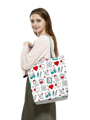 Cartoon Ladies Nurse Printed Handbag Foldable High Capacity Women Shoulder Bag Eco Reusable Shopping Bag Chic Travel Beach Bag