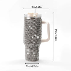 Sparkling Studded Tumbler With Lid, 40oz Stainless Steel Insulated Water Bottle With Handle, Portable Drinking Cups, For Car