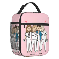 Cartoon Ladies Nurse Doctor Printed Portable Lunch Box for Women Leakproof Thermal Cooler Food Insulated Lunch Bag Picnic Tote