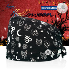 New Surgical Skull Printing Hats Adjustable Scrub Hat Beauty Salon Working Cap Laboratory Pet Shop Nursing Scrub Cap with Button