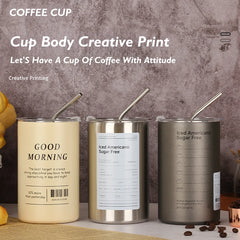 350ml/600ml Large Capacity Double-Deck 304 Stainless Steel Vacuum Cup With Straw Insulated Coffee Mug Outdoor Thermos Cup Office