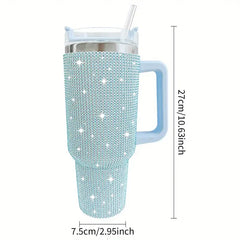 Sparkling Studded Tumbler With Lid, 40oz Stainless Steel Insulated Water Bottle With Handle, Portable Drinking Cups, For Car