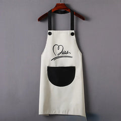 Modern Black PVC Smile Printed Apron Waterproof Oil-proof for Femme Men Big Pocket Apron Dress Household Kitchen Supplies