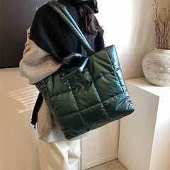 Puffer Tote Bag for Women Large Quilted Shoulder Bag Cotton Down Padded Handbag Purse Puffy Tote Bags Ladies Padding Shopper Bag