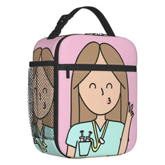 Cartoon Ladies Nurse Doctor Printed Portable Lunch Box for Women Leakproof Thermal Cooler Food Insulated Lunch Bag Picnic Tote