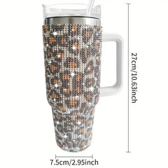 Sparkling Studded Tumbler With Lid, 40oz Stainless Steel Insulated Water Bottle With Handle, Portable Drinking Cups, For Car