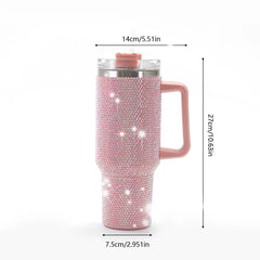 Sparkling Studded Tumbler With Lid, 40oz Stainless Steel Insulated Water Bottle With Handle, Portable Drinking Cups, For Car