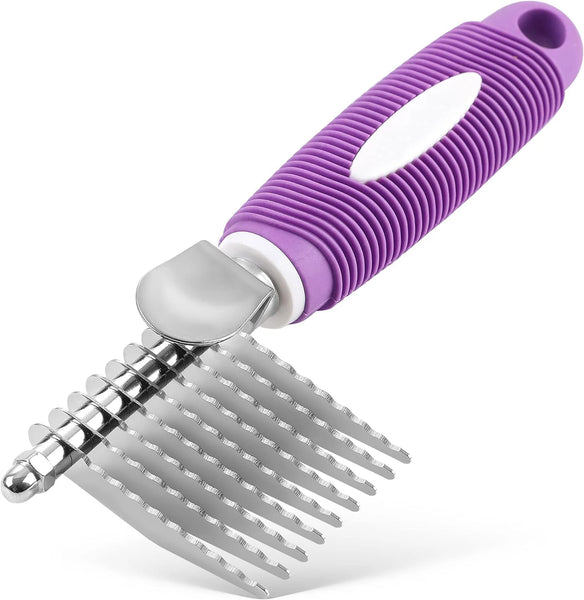 Pet Dematting Fur Rake Comb Brush Tool Dog and Cat Comb with Long Safety Blades for Detangling Matted or Knotted Undercoat Hair