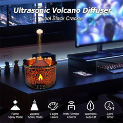 Volcano Essential Oil Diffuser 300ml Humidifier with Flame & Volcano Mist Mode 2 Colors  Timer  Auto Shut-Off Remote Control