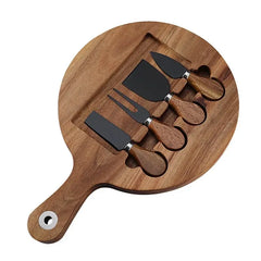 Bamboo Cheese Board Set Round Rotate Charcuterie Boards 4 Knives Sets Scoop Cut Cheese Platter Outdoor Tray Kitchen Tools