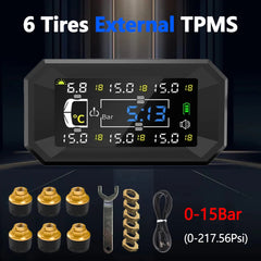 Car RV TPMS Solar USB Powered Tire Pressure Monitoring System Digital 8Bar/15Bar Tyre Monitor Auto Security Alarm 6 Wheels Teste