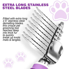 Pet Dematting Fur Rake Comb Brush Tool Dog and Cat Comb with Long Safety Blades for Detangling Matted or Knotted Undercoat Hair