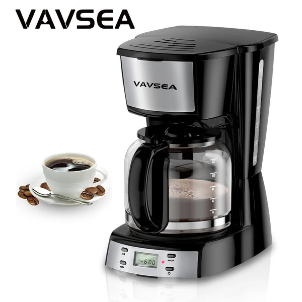 VAVSEA 12 Cup Programmable Coffee Maker, 900W Drip Coffeemaker with Glass Carafe, Auto Shut off, for Home Black