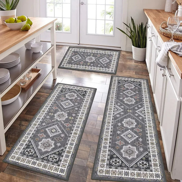 Kitchen rug set 3 pieces, washable kitchen mat, for thick floor kitchen floor mat, for hallway laundry holiday decoration