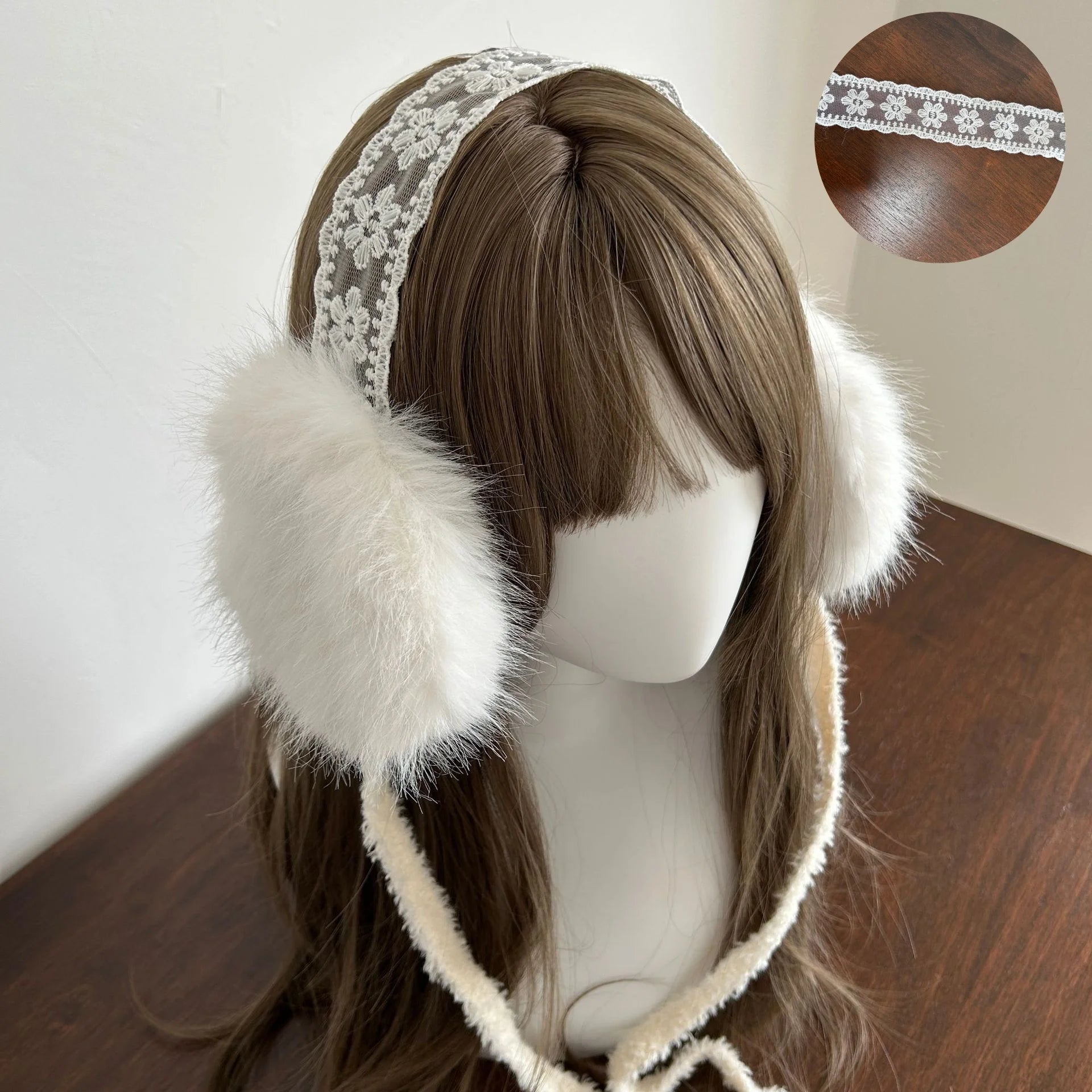 Winter New Women's JK Foldable Headwear Christmas Plush Ear Muffs Windproof Ear Protection Cute Lace Ear Cover Hairband Style