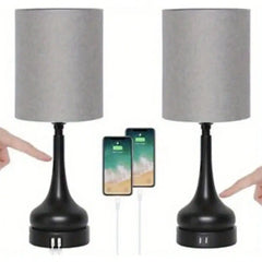 Modern Set of 2 Bedside Table Lamps Desk Lamp Gray Nightstand Light Bedroom