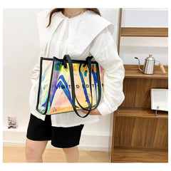 Laser Transparent Shopping Bag Casual Large Capacity Pvc Fruit Shoulder Bag Women'S Printed Letter Tote Bag Waterproof Handbag