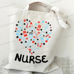 Medical Equipment Heart Shoulder Bag Women Men Nurse Letter Heartbeat Pattern Tote Bags Large-capacity Medical Symbols Handbag