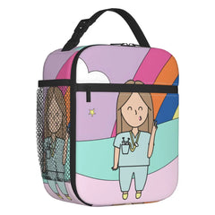 Cartoon Ladies Nurse Doctor Printed Portable Lunch Box for Women Leakproof Thermal Cooler Food Insulated Lunch Bag Picnic Tote