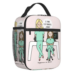 Cartoon Ladies Nurse Doctor Printed Portable Lunch Box for Women Leakproof Thermal Cooler Food Insulated Lunch Bag Picnic Tote