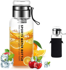 Large Capacity Glass Water Bottle Transparent Milk Juice Cup with Stainless Tea Infuser Outdoor Portable Leakproof Glass Bottle