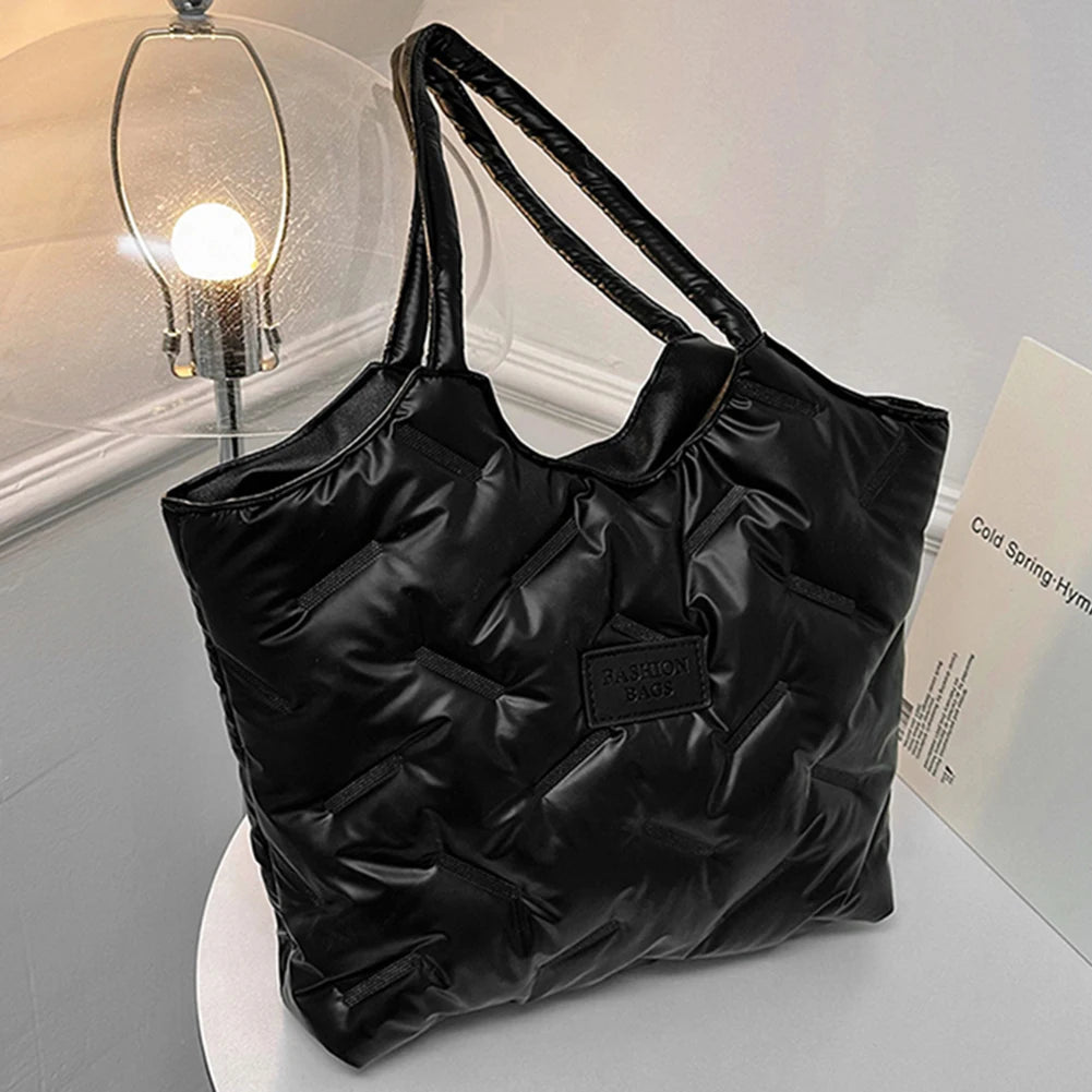 Women Solid Puffer Bag Fashion Puffy Hobo Bag Versatile Quilted Shoulder Bag Big Capacity Winter Commuting Bag