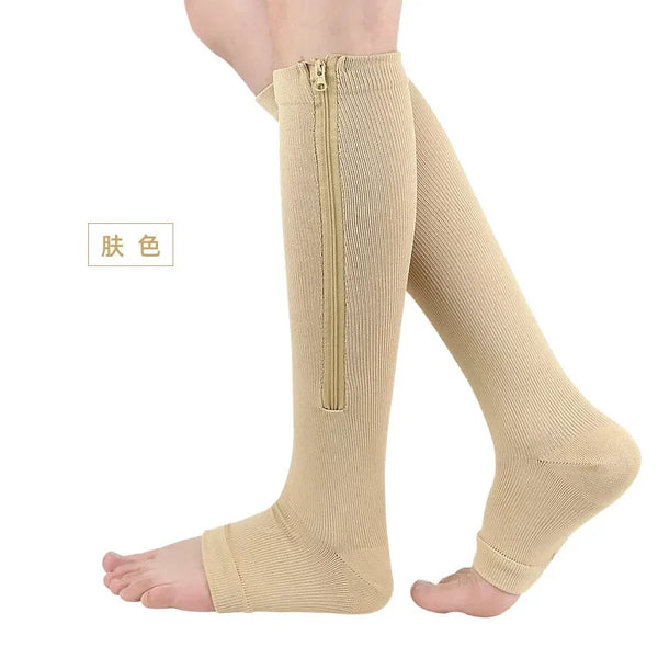 Medical Zipper Compression Sock Women Men High Elasticity Nylon Closed Toe Pressure Stocking for Edema Varicose Veins