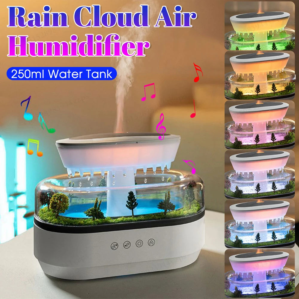 Desktop Air Humidifier Rain Cloud Essential Oil Diffuser Water Drip Micro Landscape Home Cool Mist Humidifier with 7 Night Light