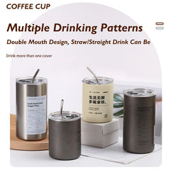 350ml/600ml Large Capacity Double-Deck 304 Stainless Steel Vacuum Cup With Straw Insulated Coffee Mug Outdoor Thermos Cup Office