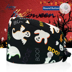 New Surgical Skull Printing Hats Adjustable Scrub Hat Beauty Salon Working Cap Laboratory Pet Shop Nursing Scrub Cap with Button