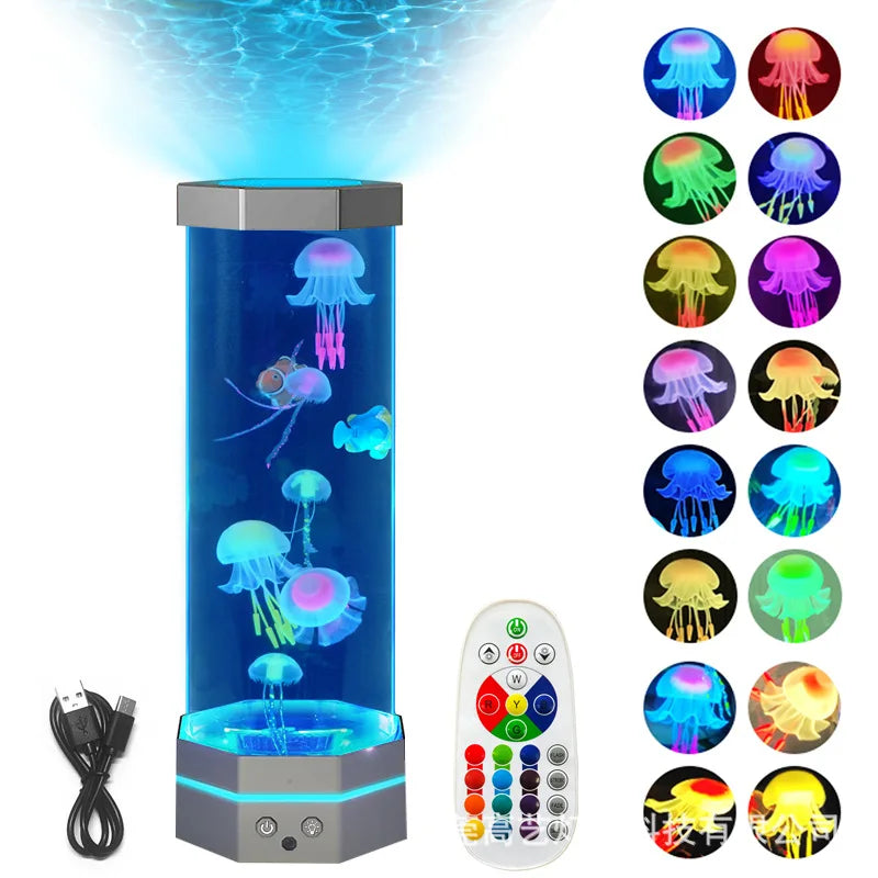 15inch Jellyfish Lava Lamp 17 Colors Changing Jellyfish Lamp With Remote Control USB Plug-in Bubble Fish Lamp Kids Night Light