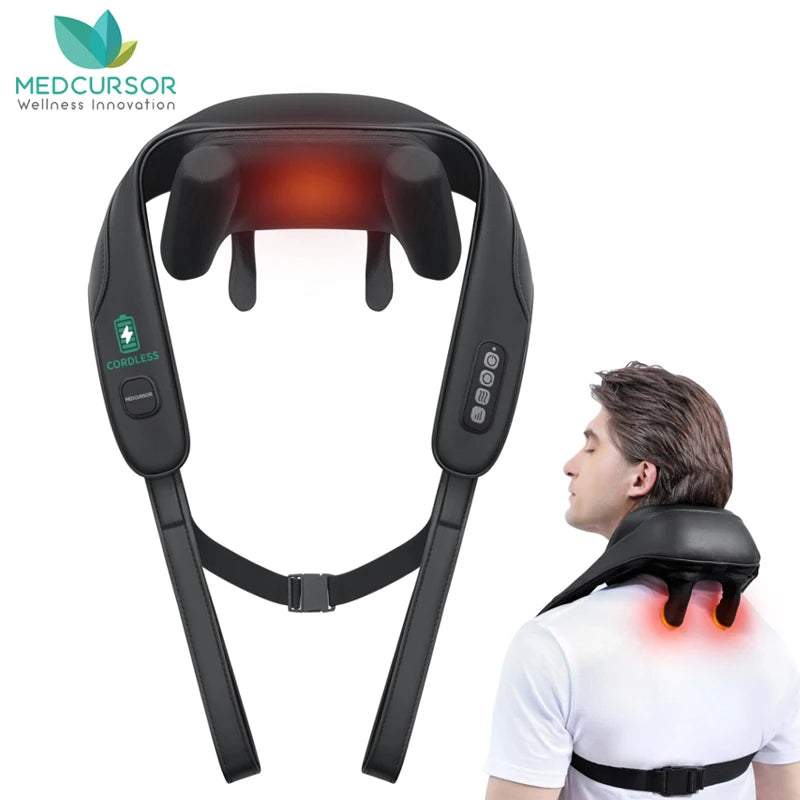 Medcursor Neck Shoulder Massager Deep Tissue Shiatsu Back Massager with Heatfor Trapezius Muscle Electric Kneading Massage Shawl