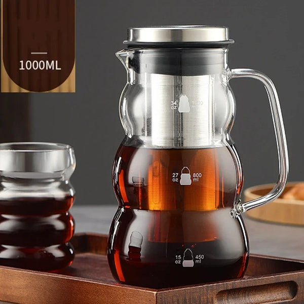 Cold Brew Iced Coffee Maker Airtight  Tea Infuser 1000ml 2L Glass Carafe with Removable Stainless Steel Filter Iced Tea Maker