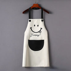 Modern Black PVC Smile Printed Apron Waterproof Oil-proof for Femme Men Big Pocket Apron Dress Household Kitchen Supplies