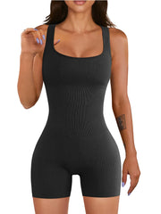 Women Seamless Yoga Jumpsuit U-Neck Sleeveless Elastic Quick Drying Fitness Sportswear One-Piece Short Yoga Clothes